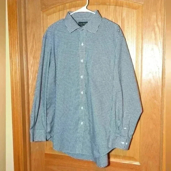 Lauren Ralph Lauren blue green checked long sleeve button down shirt size 34/35 - Picture 1 of 8